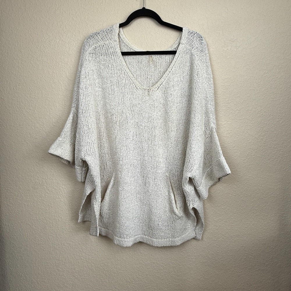 Free People Oversized Open Knit Sweater Dolman Kangroo Pocket Coastal Boho Sz S